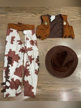 Boys Brown Cowboy Costume Set with Hat, Vest & Pants Size Small